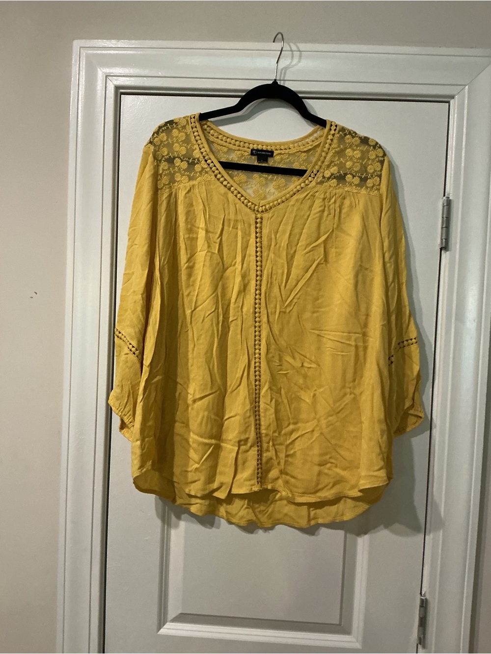 new directions Yellow Crochet-Trim V-Neck Tunic
